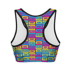 Colorful Cassette Tape Print Women's Sports Bra