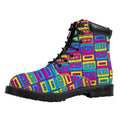 Colorful Cassette Tape Print Padded Collar Lace Up Boots