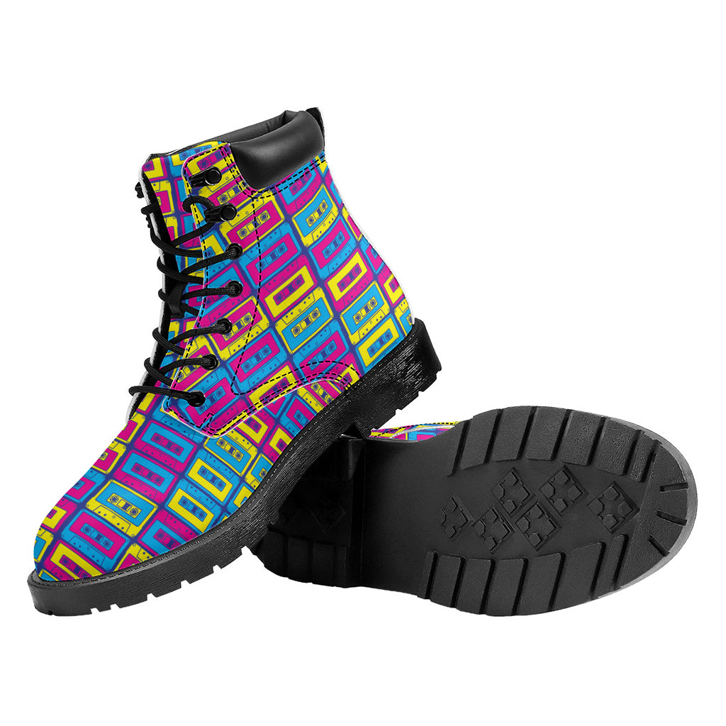 Colorful Cassette Tape Print Work Boots