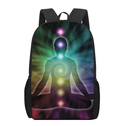 Colorful Chakras Aura Print 17 Inch Backpack