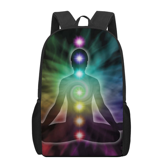 Colorful Chakras Aura Print 17 Inch Backpack