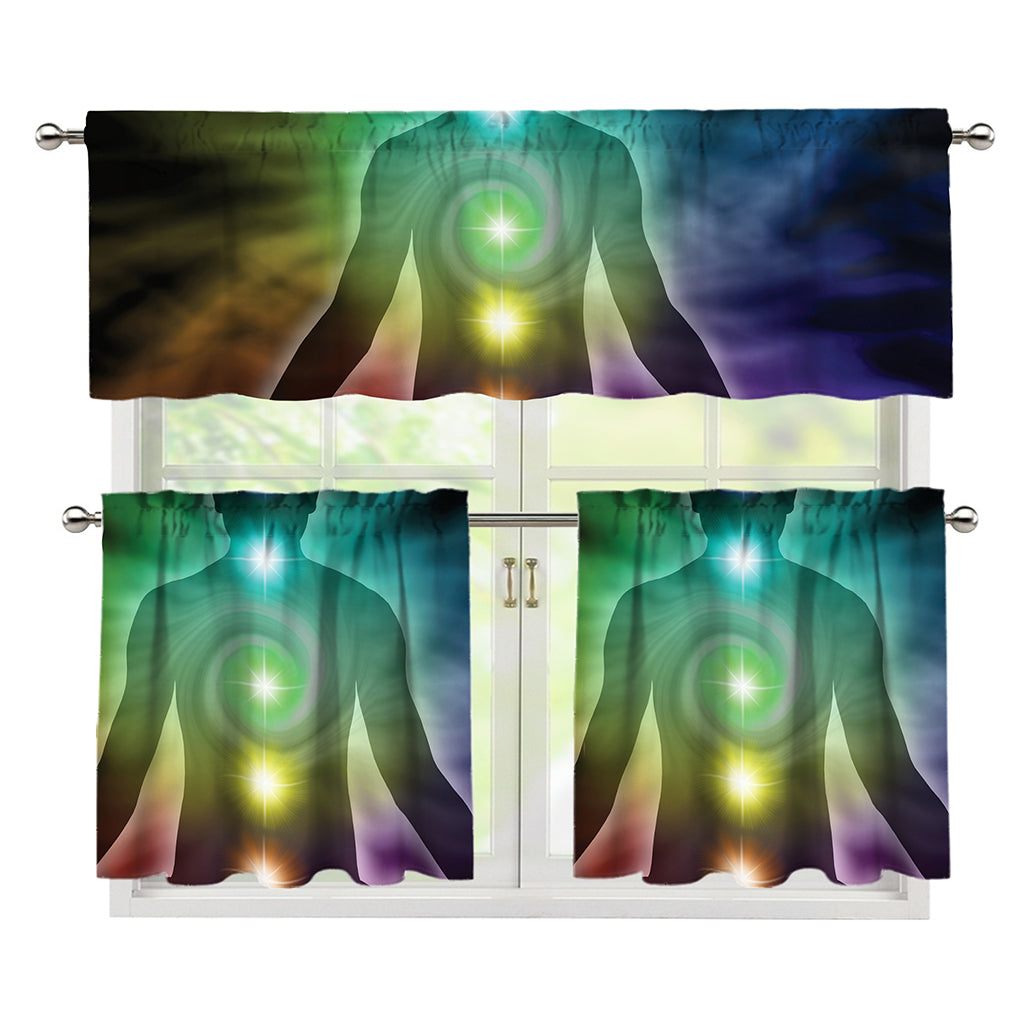 Colorful Chakras Aura Print 3 Piece Kitchen Curtains