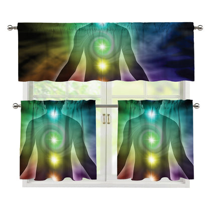 Colorful Chakras Aura Print 3 Piece Kitchen Curtains