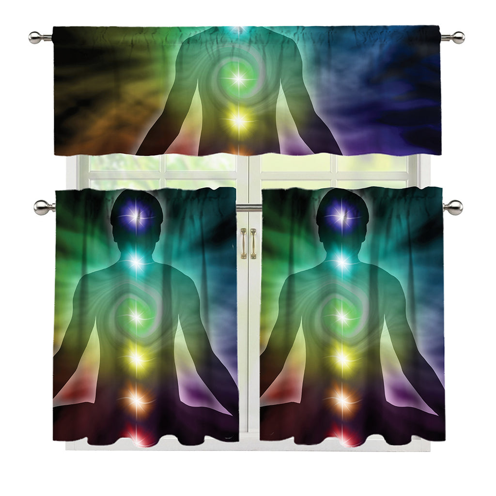 Colorful Chakras Aura Print 3 Piece Kitchen Curtains