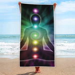 Colorful Chakras Aura Print Beach Towel