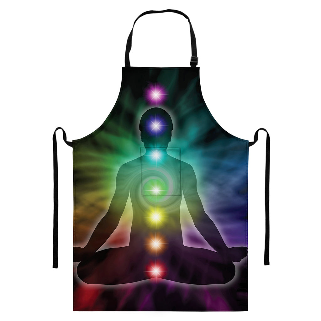 Colorful Chakras Aura Print Bib Apron With Pocket