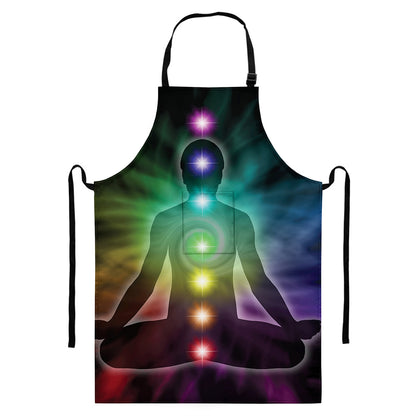 Colorful Chakras Aura Print Bib Apron With Pocket