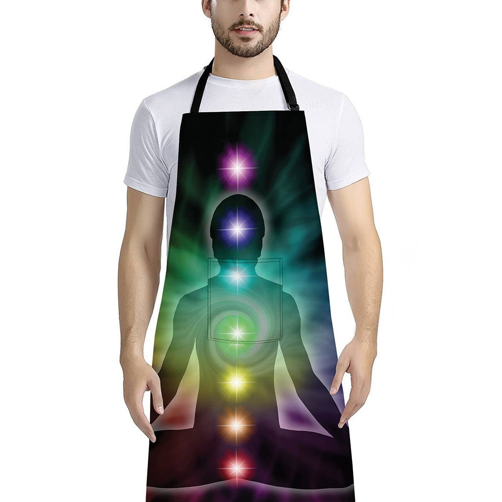 Colorful Chakras Aura Print Bib Apron With Pocket