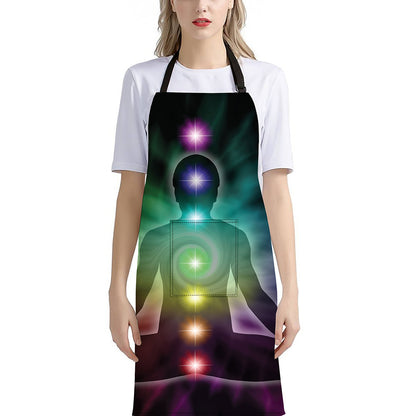 Colorful Chakras Aura Print Bib Apron With Pocket