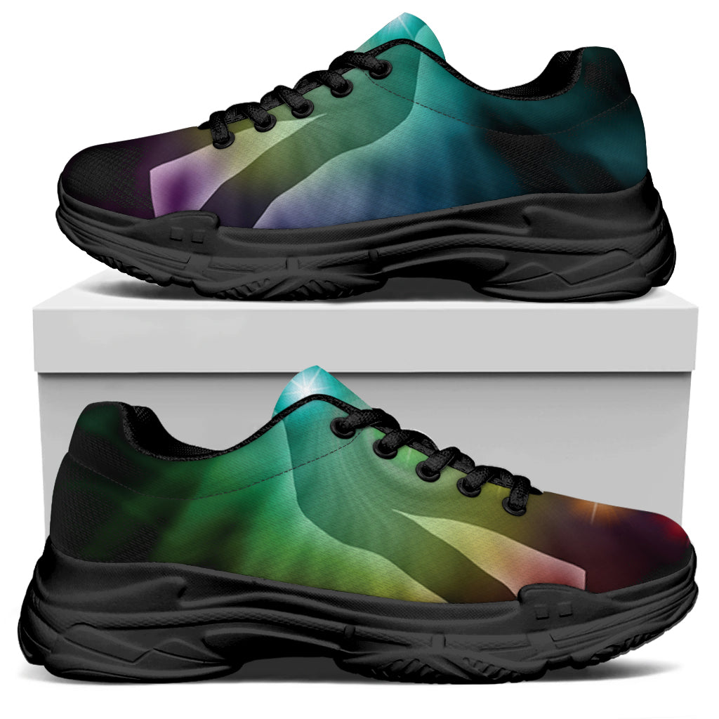 Colorful Chakras Aura Print Black Chunky Shoes