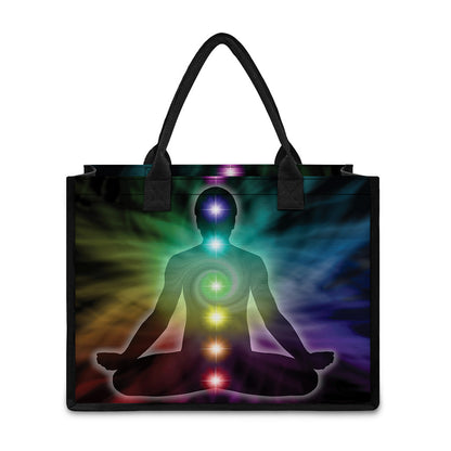 Colorful Chakras Aura Print Canvas Tote Bag