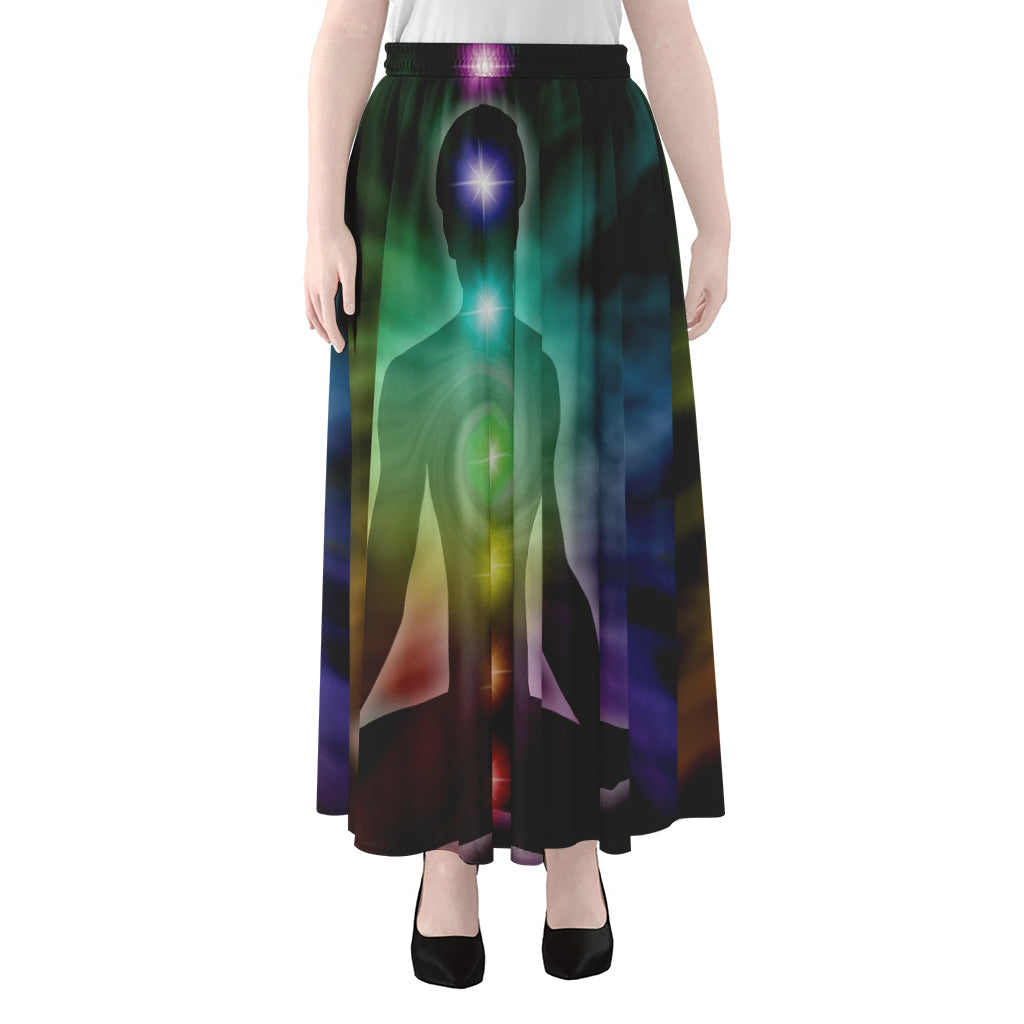Colorful Chakras Aura Print Chiffon Maxi Skirt
