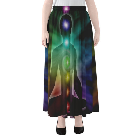 Colorful Chakras Aura Print Chiffon Maxi Skirt