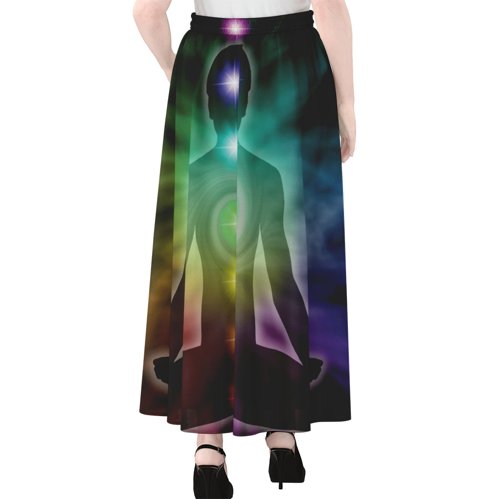 Colorful Chakras Aura Print Chiffon Maxi Skirt