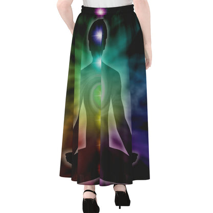 Colorful Chakras Aura Print Chiffon Maxi Skirt