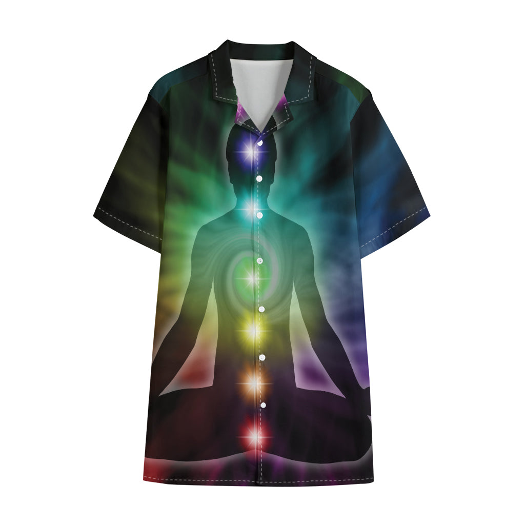 Colorful Chakras Aura Print Cotton Hawaiian Shirt