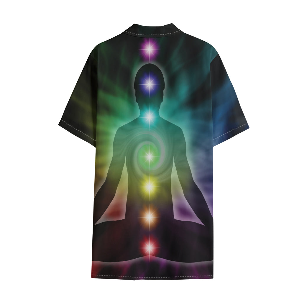 Colorful Chakras Aura Print Cotton Hawaiian Shirt