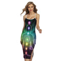 Colorful Chakras Aura Print Cross Back Cami Dress