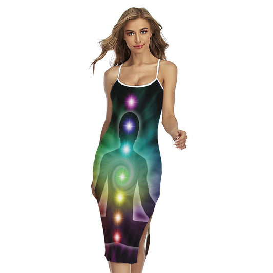 Colorful Chakras Aura Print Cross Back Cami Dress