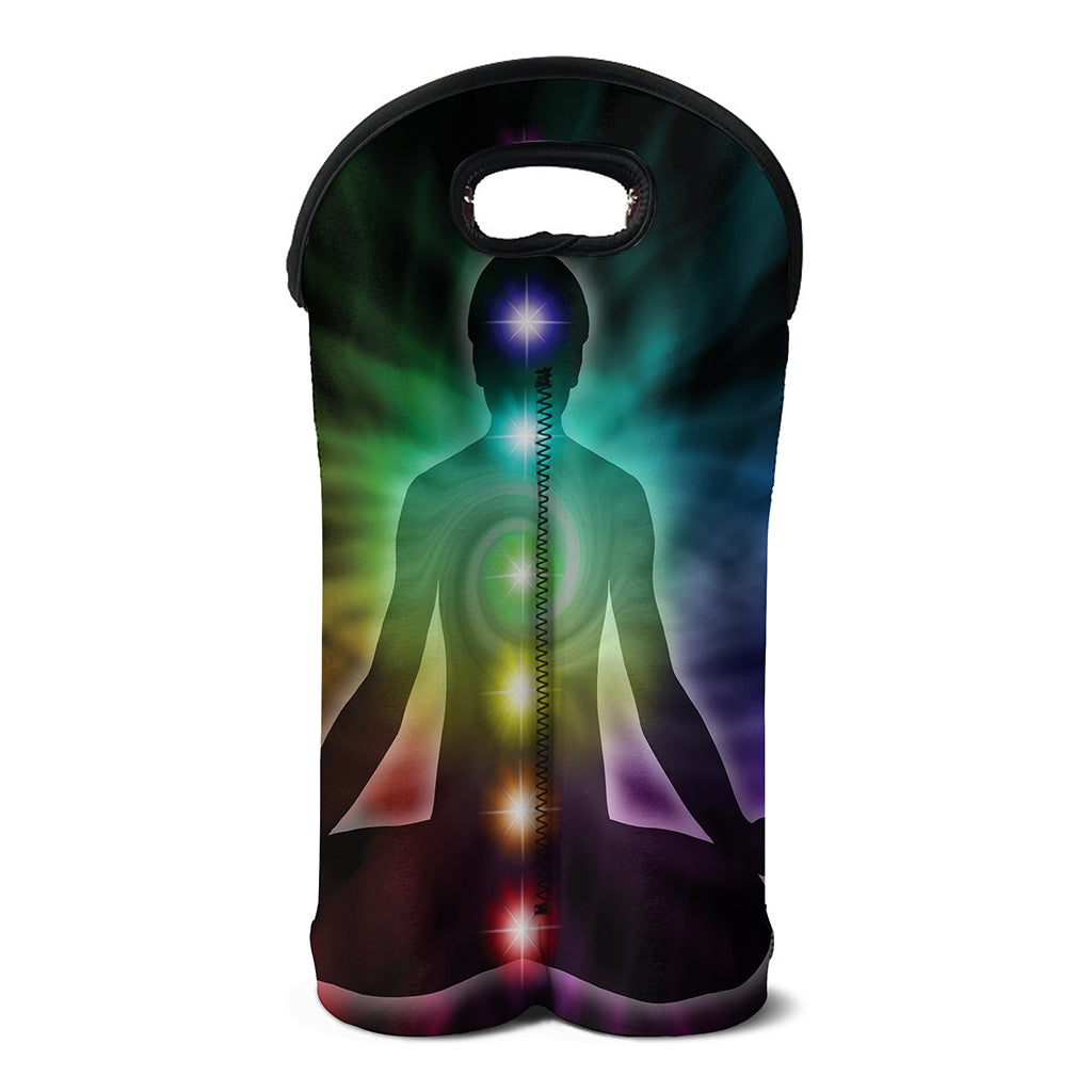 Colorful Chakras Aura Print Double Neoprene Wine Tote