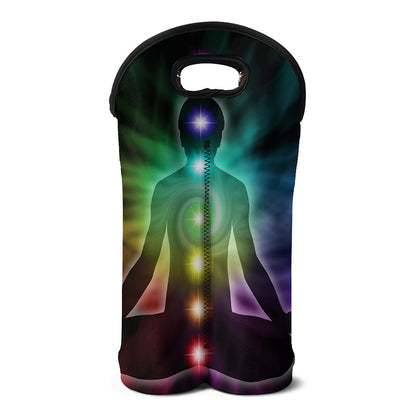 Colorful Chakras Aura Print Double Neoprene Wine Tote