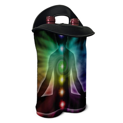 Colorful Chakras Aura Print Double Neoprene Wine Tote
