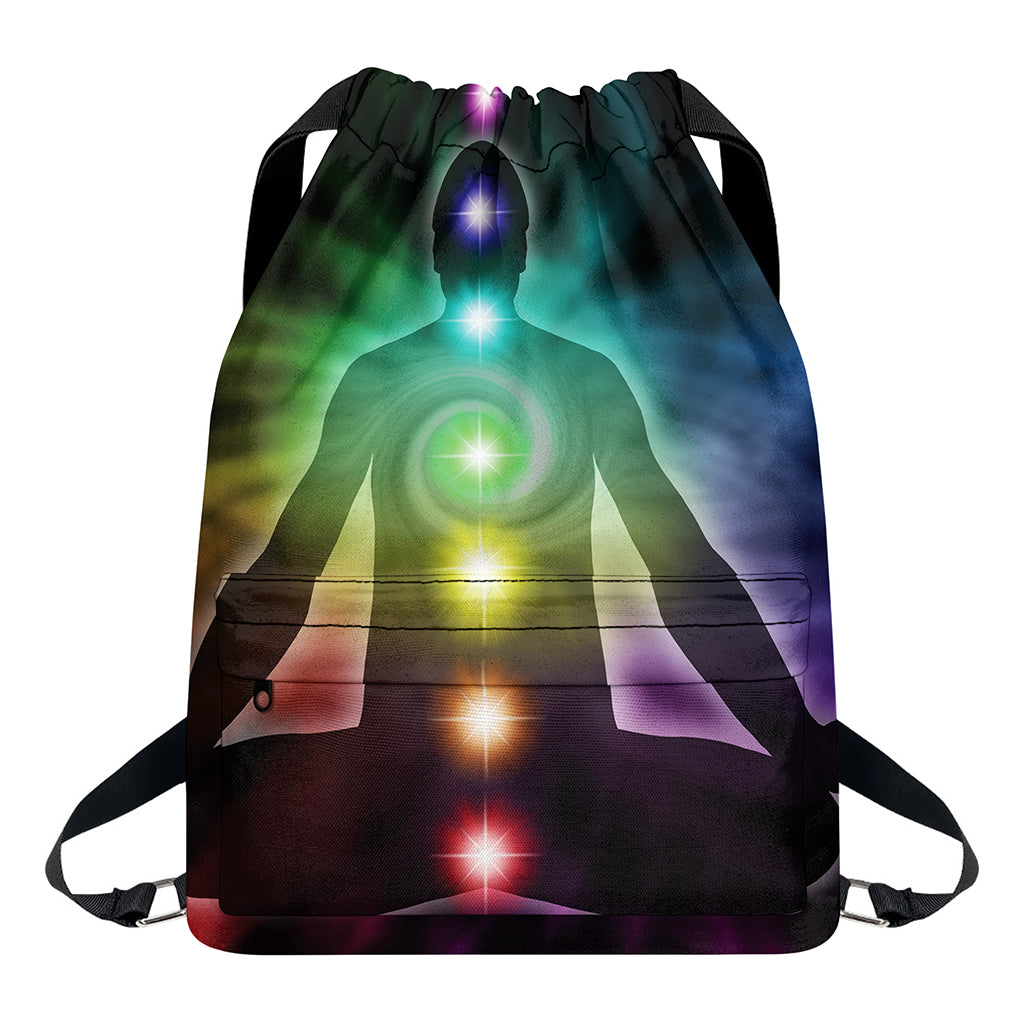Colorful Chakras Aura Print Drawstring Backpack