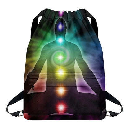 Colorful Chakras Aura Print Drawstring Backpack