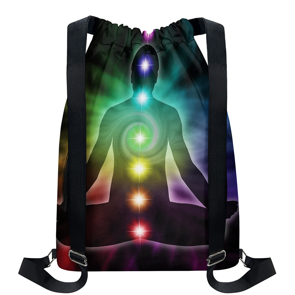 Colorful Chakras Aura Print Drawstring Backpack