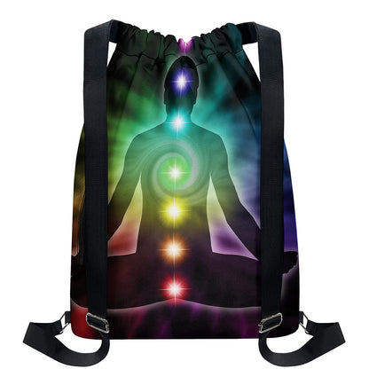 Colorful Chakras Aura Print Drawstring Backpack