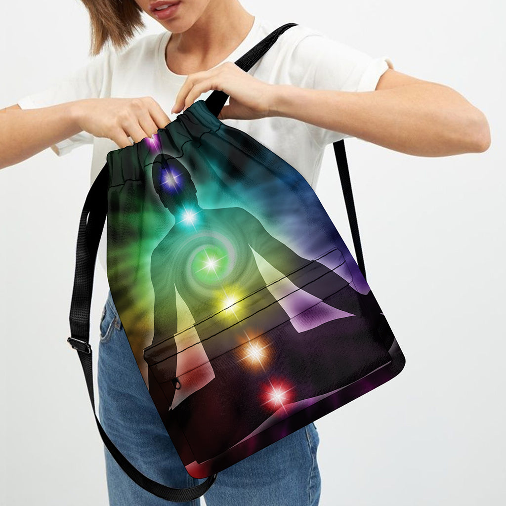 Colorful Chakras Aura Print Drawstring Backpack