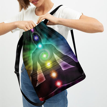 Colorful Chakras Aura Print Drawstring Backpack
