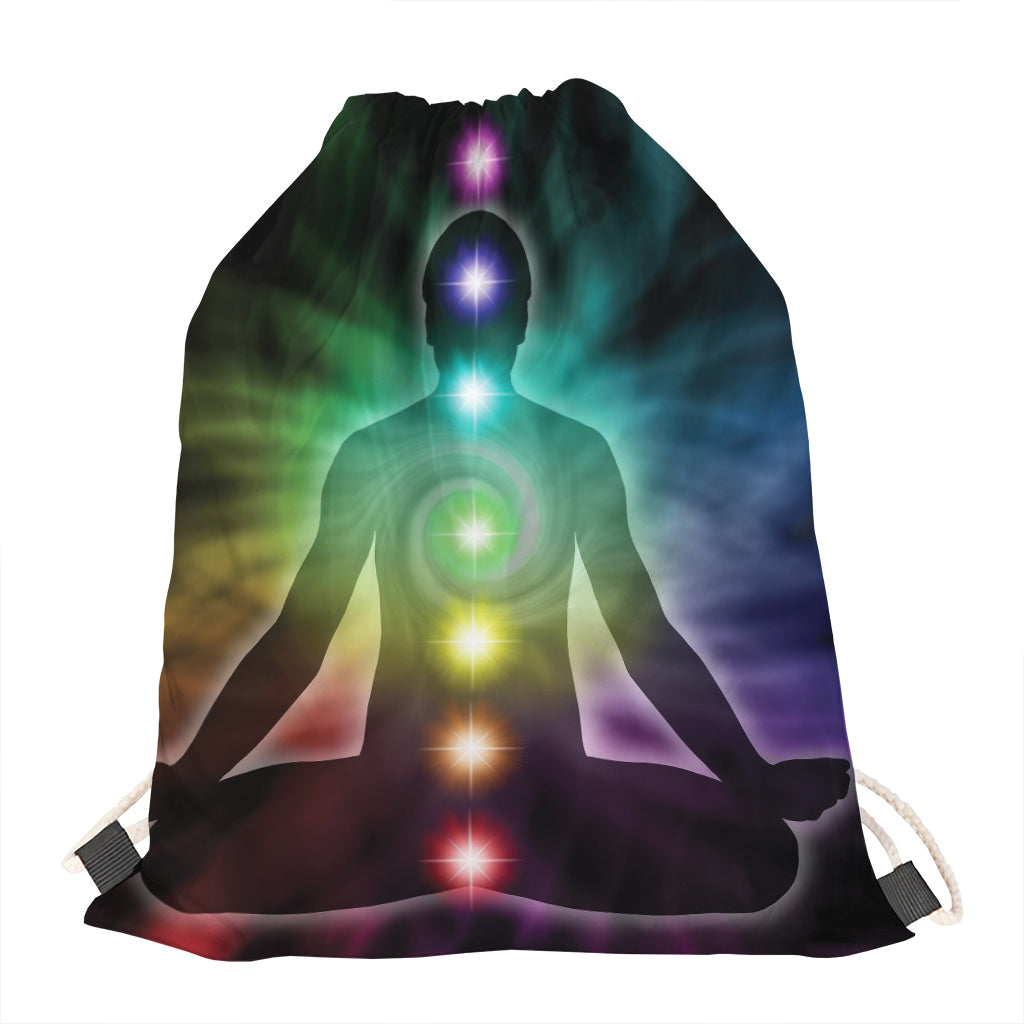 Colorful Chakras Aura Print Drawstring Bag