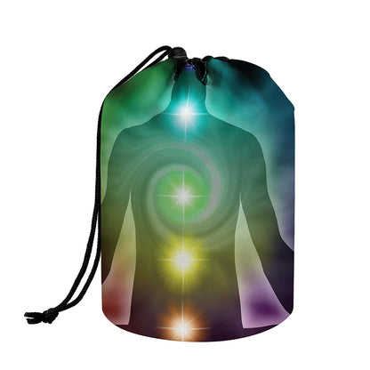 Colorful Chakras Aura Print Drawstring Makeup Bag