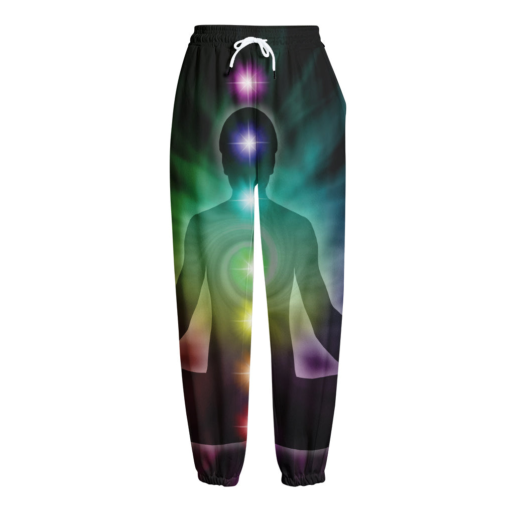 Colorful Chakras Aura Print Fleece Lined Knit Pants