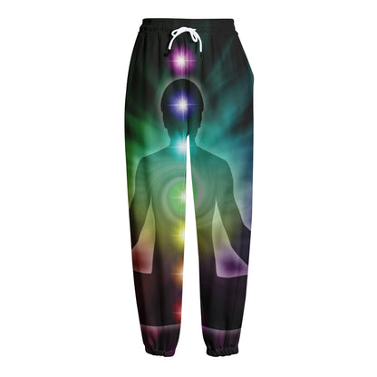 Colorful Chakras Aura Print Fleece Lined Knit Pants