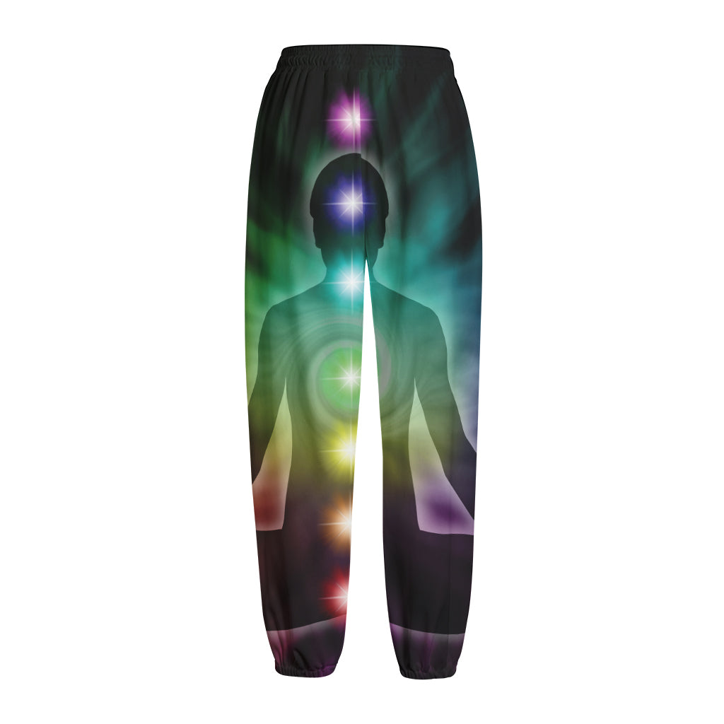 Colorful Chakras Aura Print Fleece Lined Knit Pants