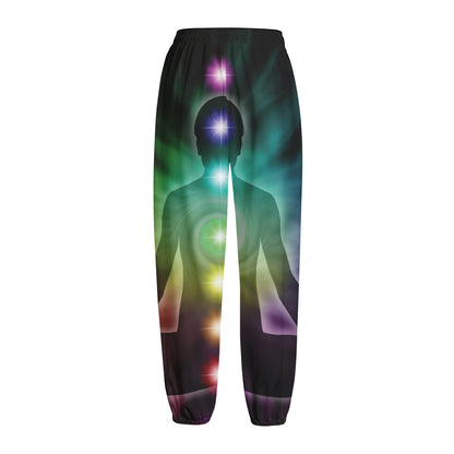 Colorful Chakras Aura Print Fleece Lined Knit Pants