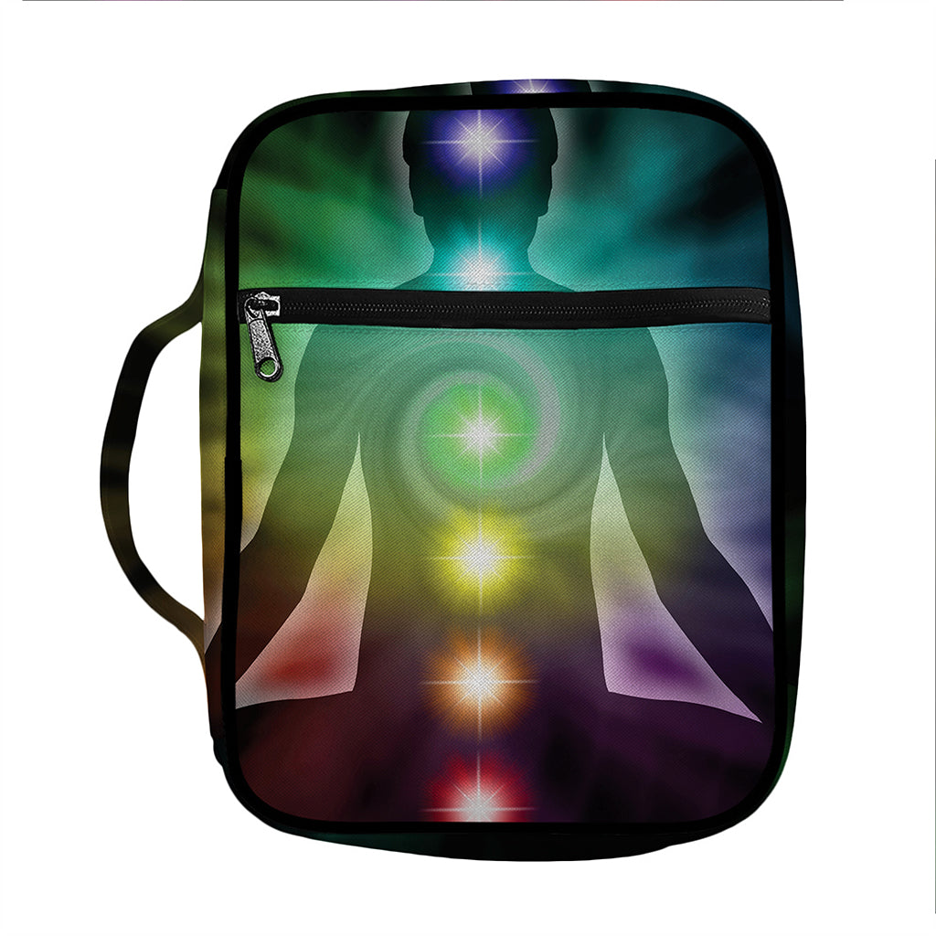 Colorful Chakras Aura Print Front Pocket Bible Bag