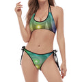 Colorful Chakras Aura Print Halter Scoop Tie Side Bikini