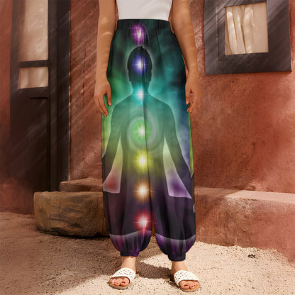 Colorful Chakras Aura Print Harem Pants
