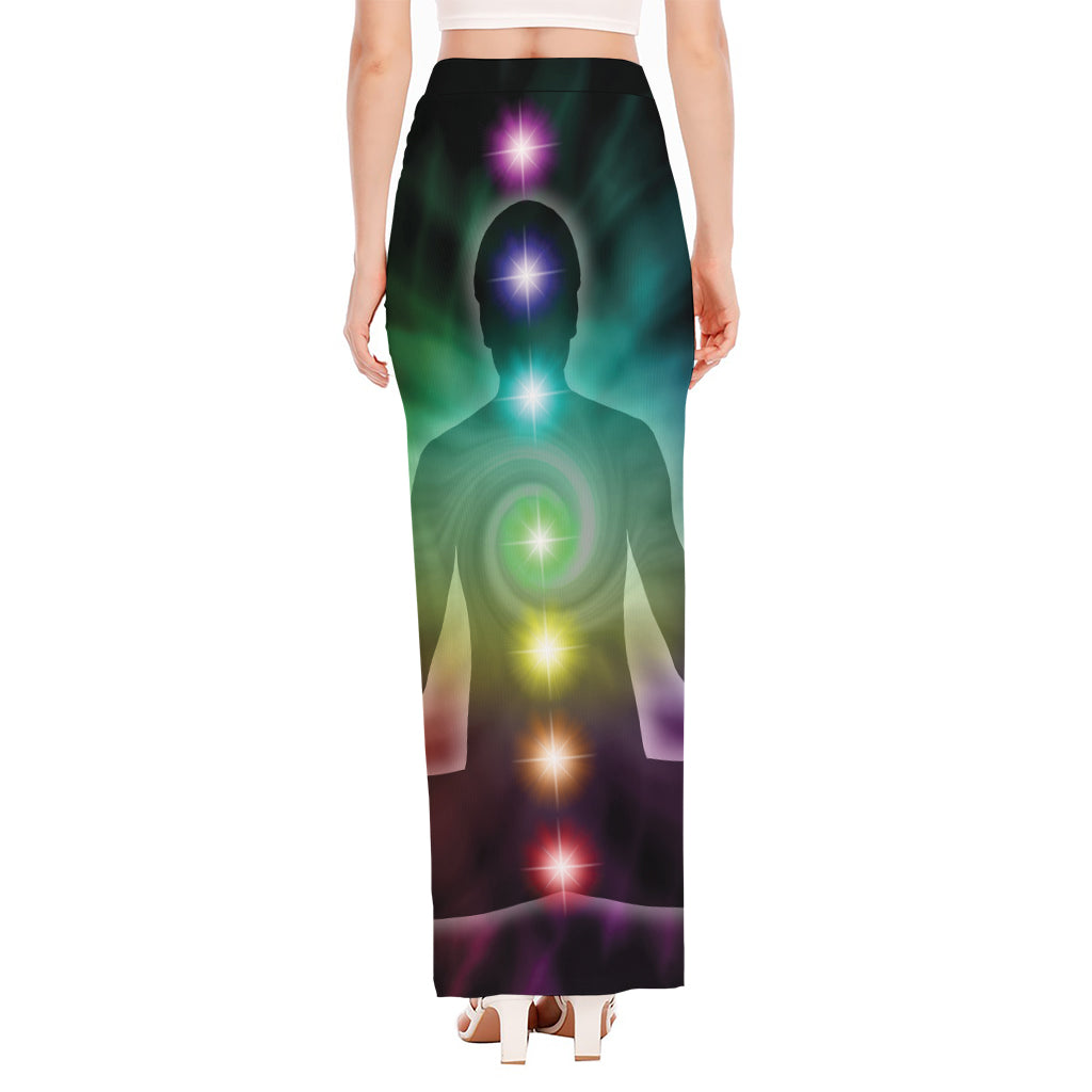 Colorful Chakras Aura Print High Slit Maxi Skirt