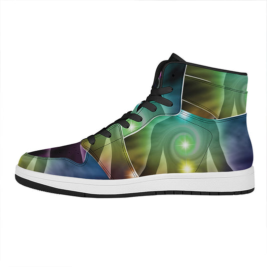 Colorful Chakras Aura Print High Top Leather Sneakers