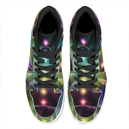 Colorful Chakras Aura Print High Top Leather Sneakers