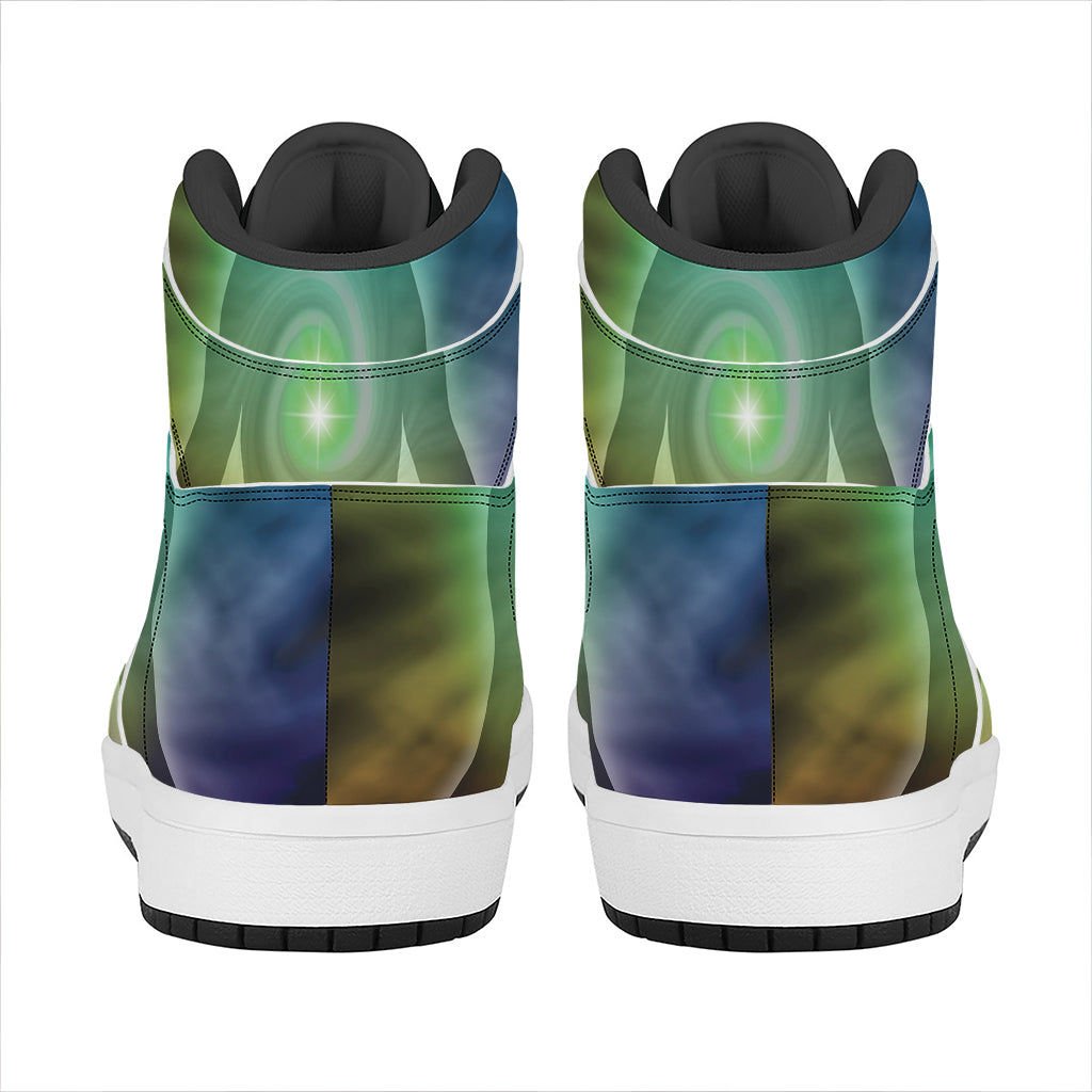 Colorful Chakras Aura Print High Top Leather Sneakers
