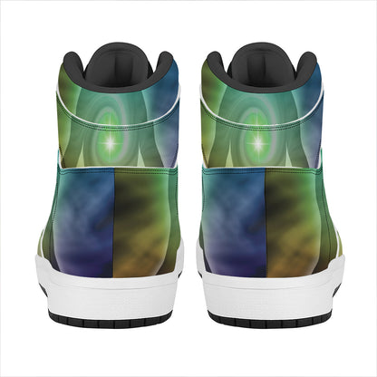 Colorful Chakras Aura Print High Top Leather Sneakers