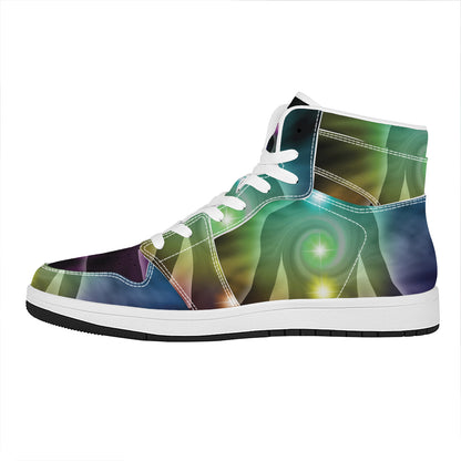 Colorful Chakras Aura Print High Top Leather Sneakers
