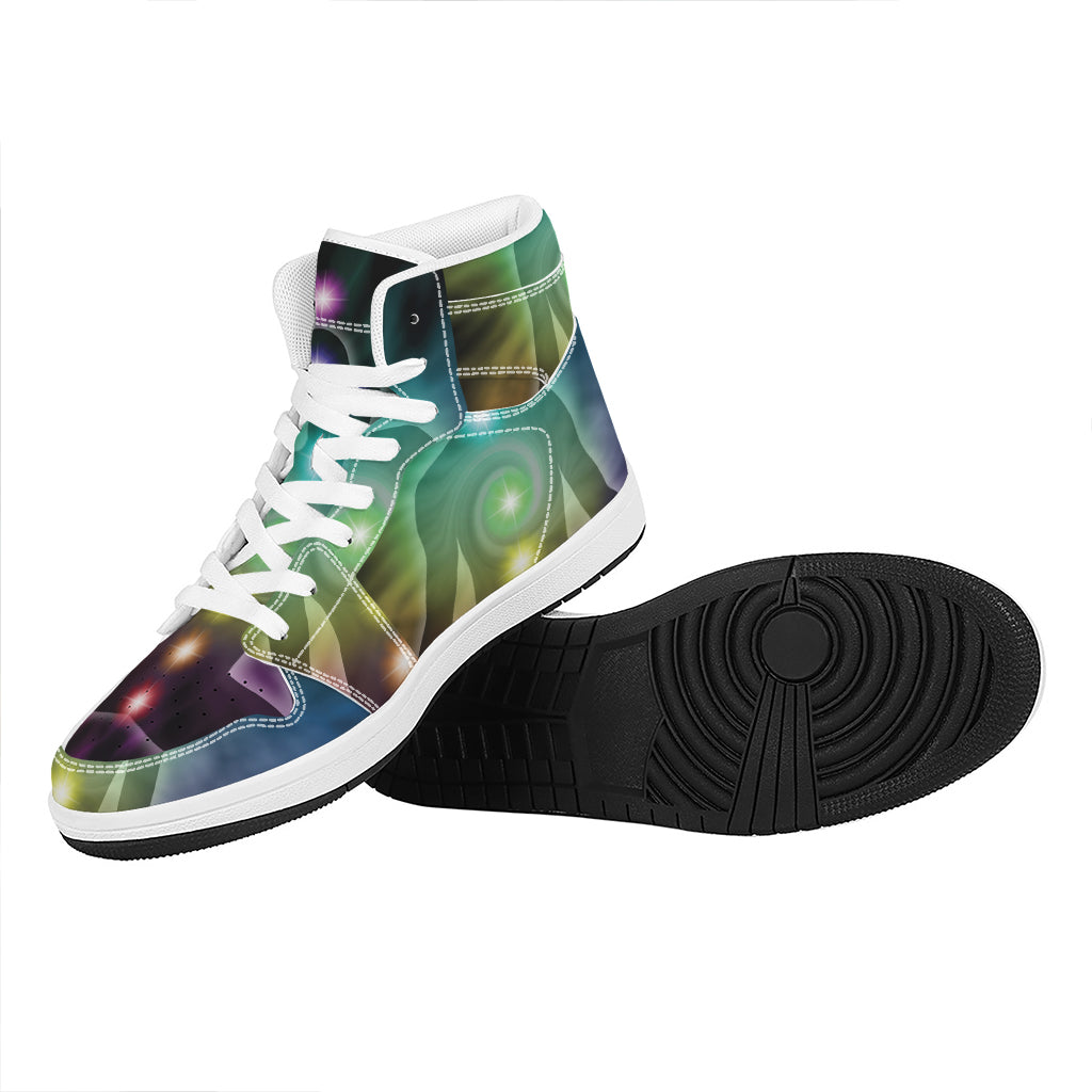 Colorful Chakras Aura Print High Top Leather Sneakers