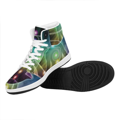 Colorful Chakras Aura Print High Top Leather Sneakers