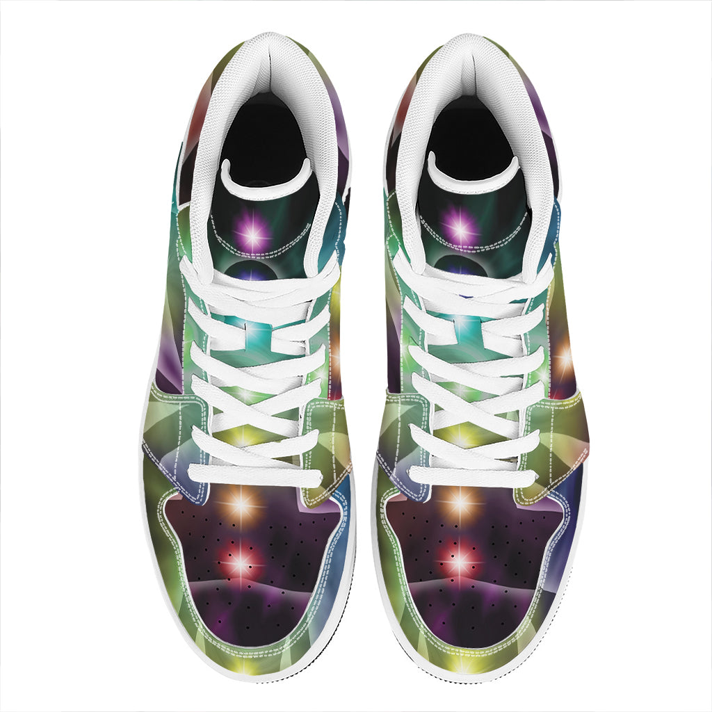 Colorful Chakras Aura Print High Top Leather Sneakers